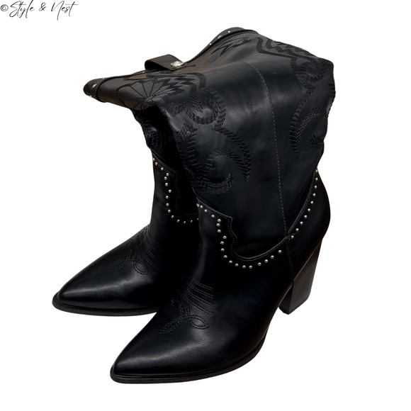 Embroidered Rhinestone Whismigoth Rave Cowboy Boots Knee High Women Size 7 - Picture 6 of 12